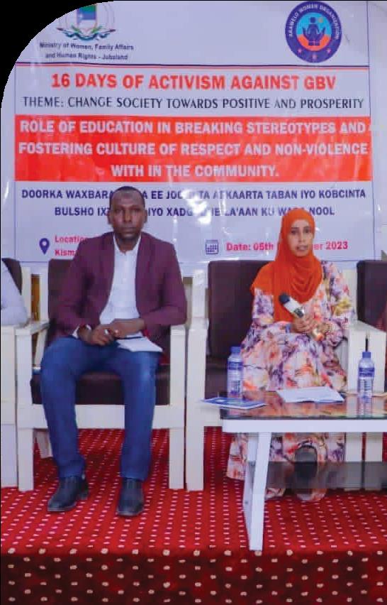 Speakers at the 16 Days of Activism Against GBV forum in Kismayo